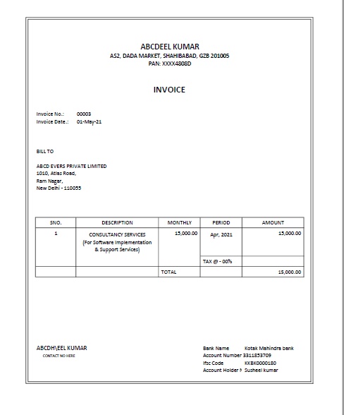 Bill Format -Personal Consultancy | COMPUTER STATION
